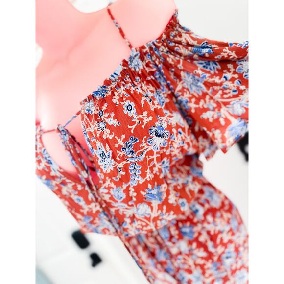 Wild Blooms at Golden Hour Flowy Boho Floral Off Shoulder Romper - Picture 5 of 8